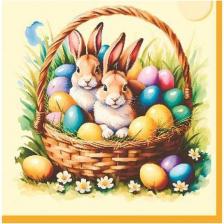 Бумажные полотенца LORI Салфетки Deluxe пасхальные зайки 3х-слойные 33х33 см, 20 шт