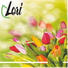 Бумажные полотенца LORI Салфетки Deluxe Тюльпаны 3х-слойные 33х33 см, 20 шт