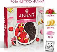 Чай Акбар Чай чёрный роза, цитрус, малина, 100 пакетиков