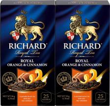 Чай Richard Чай черный "Royal Orange & Cinnamon", с добавками 25 сашет, 2 упаковки