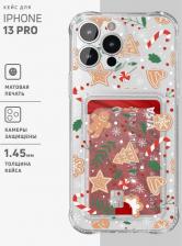 Чехол Onzo Чехол картхолдер на iPhone 13 Pro прозрачный с принтом "Gingerbread pattern"