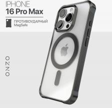 Чехол Onzo Чехол Magsafe на iPhone 16 Pro Max прозрачный с черными рамками, с усиленными углами