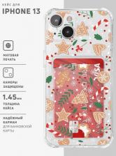 Чехол Onzo Чехол на iPhone 13 прозрачный с блестками с принтом "Gingerbread pattern"