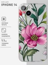 Чехол Onzo Чехол на iPhone 14 прозрачный с рисунком "Pink flower"