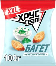 Чипсы, сухарики Хрусteam Сухарики Багет Сметана-Зелень 100г (упаковка 2 шт.)