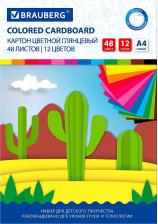 Цветная бумага Brauberg Картон цветной A4 "Extra", 48 листов, 12 цветов, склейка