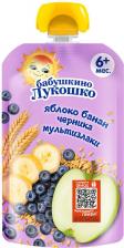 Пюре Бабушкино Лукошко банан-яблоко, черника, со злаками, 125 г (детское пюре)