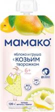 Пюре Мамако груша-яблоко, с творогом, 120 г (детское пюре)