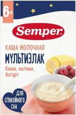 Каша Semper молочная, злаковая, банан, малина, со злаками, 180 г