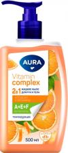 Мыло Aura Жидкое мыло ". Vitamin Complex 2 в 1", для рук и тела, "Апельсин и витамины", флакон дозатор, 500 мл
