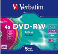 DVD-R диск Verbatim Диски DVD-RW 4x 4.7Gb SlimCase 5шт 43563
