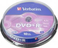 DVD-R диск Verbatim Оптический диск DVD+R диск 4,7Gb 16x 50шт. CakeBox (43550)