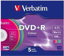 DVD-R диск Verbatim Оптический диск DVD+R диск 4,7Gb 16x Color SlimCase 5шт (43556)