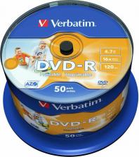 DVD-R диск Verbatim Оптический диск DVD-R диск 4,7Gb 16x 50шт. Printable CakeBox (43533)