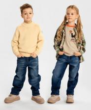 Джинсы для девочки Button Blue Джинсы утепленные прямые с эффектом варки синие детские, 110, 224BBBMC6402