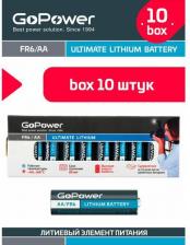 Элемент питания GoPower Батарейка AA литиевая Lithium FR 6-10BL 1.5V в упаковке 10 шт
