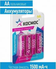 Элемент питания Космос Аккумулятор 1500мАч R6 (AA) NiMH 4BL, KOCR6NIMH1500mAh4BL