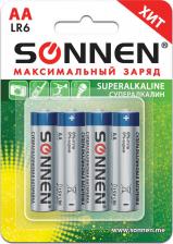 Элемент питания Sonnen Батарейки комплект 4 шт., Super Alkaline, АА, алкалиновые, пальчиковые, блистер, 451094