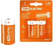 Элемент питания TDM Electric Батарейка, LR14, Alkaline, алкалиновая, 1.5 В, блистер, 2 шт