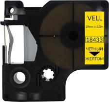 Этикетки Vell Лента vl-d-s0718470 винил 345928 черный текст на желтом фоне, длина 5.5 метров, ширина 19 мм. Ленты для принтеров Dymo с высокой прочностью