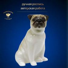 Фигурка Императорский фарфоровый завод Скульптура Статуэтка ИФЗ. Мопс сидящий Ники. Высота 7 см