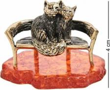 Фигурка Народные промыслы Фигурка Коты на скамейке (латунь, янтарь) A2163710 бронзовый