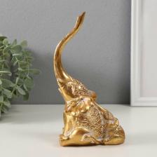 Фигурка Сима-Ленд Фигурка полистоун "Слон и слонёнок. Индейские узоры", золото, 10.3x6.6x18.8 см