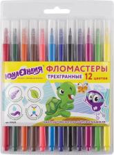 Фломастер Юнландия Фломастеры 12 цветов, "ЗООПАРК", трехгранные, смываемые, вентилируемый колпачок, 151425