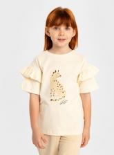 Футболка для девочки Button Blue Футболка с коротким рукавом и баской молочная для девочки, 98, 224BBGMC1206