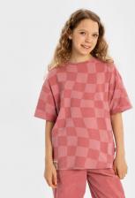 Футболка для девочки Button Blue Футболка с коротким рукавом и принтом объемная розовая, 134, 224BBGJC1202