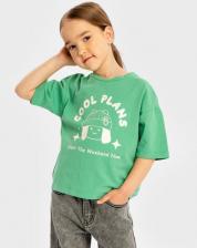 Футболка для девочки Button Blue Футболка с коротким рукавом и принтом зеленая для девочки, 98, 224BBGMC1202