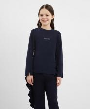 Футболка для девочки Gulliver Лонгслив с отделкой стразами синий для девочки (128)