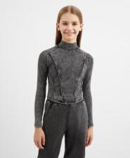 Футболка для девочки Gulliver Водолазка прилегающего силуэта с эффектом варки серая, 146, 22407GJC1803