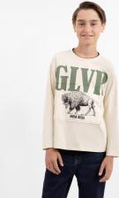 Футболка, поло для мальчика Gulliver Лонгслив из джерси с принтом и нашивкой молочный для мальчика, 164, 22411BJC1205