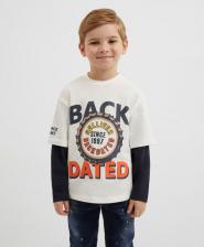 Футболка, поло для мальчика Gulliver Лонгслив трикотажный с имитацией многослойности молочный, 128, 22405BMC1201