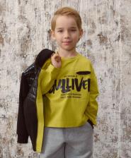 Футболка, поло для мальчика Gulliver Лонгслив трикотажный с принтом горчичный для мальчика, 116, 22406BMC1208