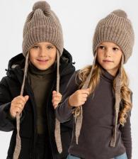 Головной убор Button Blue Шапка бини с ушками утепленная бежевая детская, 54, 224BBBMX7312