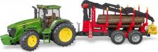 Спецтехника Bruder Трактор John Deere c прицепом с манипулятором и 4 бревнами 03-054