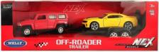 Игрушечный транспорт Welly Набор 1:38. Hummer H3, Chevrolet Camaro ZL1, с прицепом, 2 шт