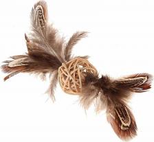 Игрушка для кошек GiGwi 75438 Игрушка для кошек "CATCH SKRATCH EKO" Плетеный мячик с колокольчиком и перьями