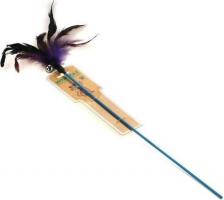 Игрушка для кошек Homecat Дразнилка для кошек с перьями с колокольчиком, коричневый, синий, 49 см