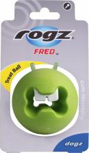 Игрушка для собак Rogz мяч пупырчатый с \"зубами\" для массажа десен с отверстием для лакомств FRED, 64 мм, лайм