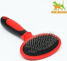 Инструмент для ухода за животными Пижон Пуходерка пластиковая мягкая с закругленными зубьями средняя 9,5х16см красная
