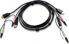 Кабель/переходник ATEN Кабель 2L-7D02UH мон+клав+мышь USB+аудио, HDMI+USB A-Тип+2xRCA=>HDMI+USB B-Тип+2xRCA, Male, опрессованный, 1.8 м, черный