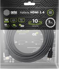 Кабель/переходник Cactus Кабель аудио-видео CS-HDMI.1.4-10, HDMI (m) - HDMI (m), ver 1.4, 10м, GOLD, черный