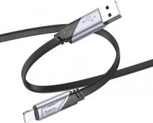 Кабель/переходник Hoco Кабель U119 Machine iP, Lightning (m) - USB (m), 1.2м, плоский, в оплетке, 2.4A, черный