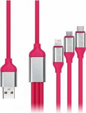 Кабель/переходник SmartBuy Кабель USB - 3 в 1 Micro+TypeC+8pin, резин, толст. 1.2 м, до 3А яд.роз