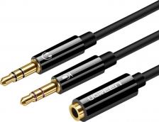 Кабель/переходник UGreen Кабель AV140-20898; 2x AUX 3.5mm (M) to AUX 3.5mm (F), пластиковый корпус, 20 см, Black