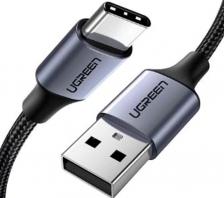 Кабель/переходник UGreen Кабель для зарядки и передачи данных USB A Male - USB C Male, 3A, 0.5м, в оплетке, черный