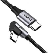 Кабель/переходник UGreen US255 USB-C 2.0 Male to Angled 90° USB-C 2.0 Male 3A Data Cablel 0.5m - Gray Black